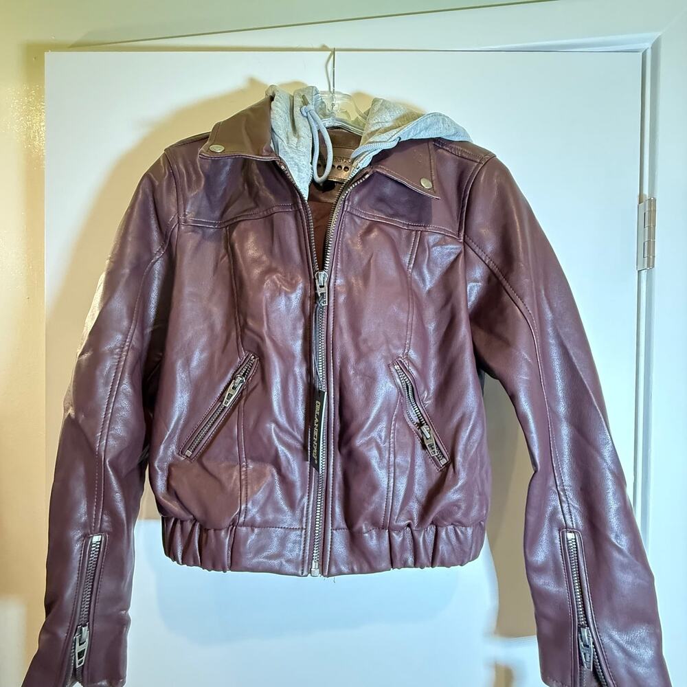 NWT Blank NYC Moto jacket Brown Hooded In Size Small